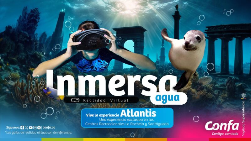 Personas con gafas de realidad virtual en una piscina viviendo experiencias IA