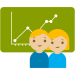 Iconos de dos personas delante de una grafica