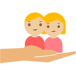 Icono de una mano sosteniendo dos personas