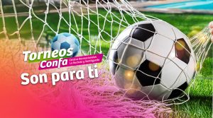 balon de futbol en una red de los torneos confa