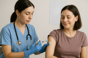 Enfermera vacuna a persona sin dolor