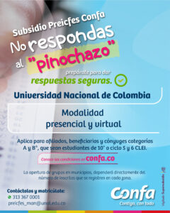 Imagen que describe el Subsidio de preicfes Confa con el aliado de la Universidad Nacional sede Manizales. Modalidad presencial y virtual