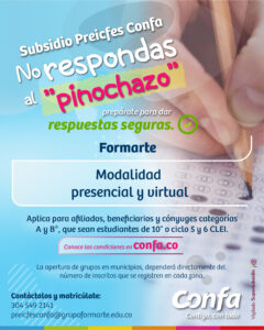Imagen que describe el Subsidio de preicfes Confa con el aliado Formarte. Modalidad presencial y virtual