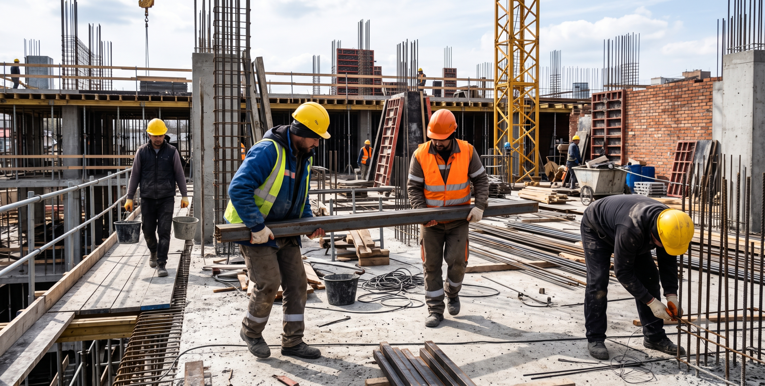 Personas ayudante de obra trabajan en construcción