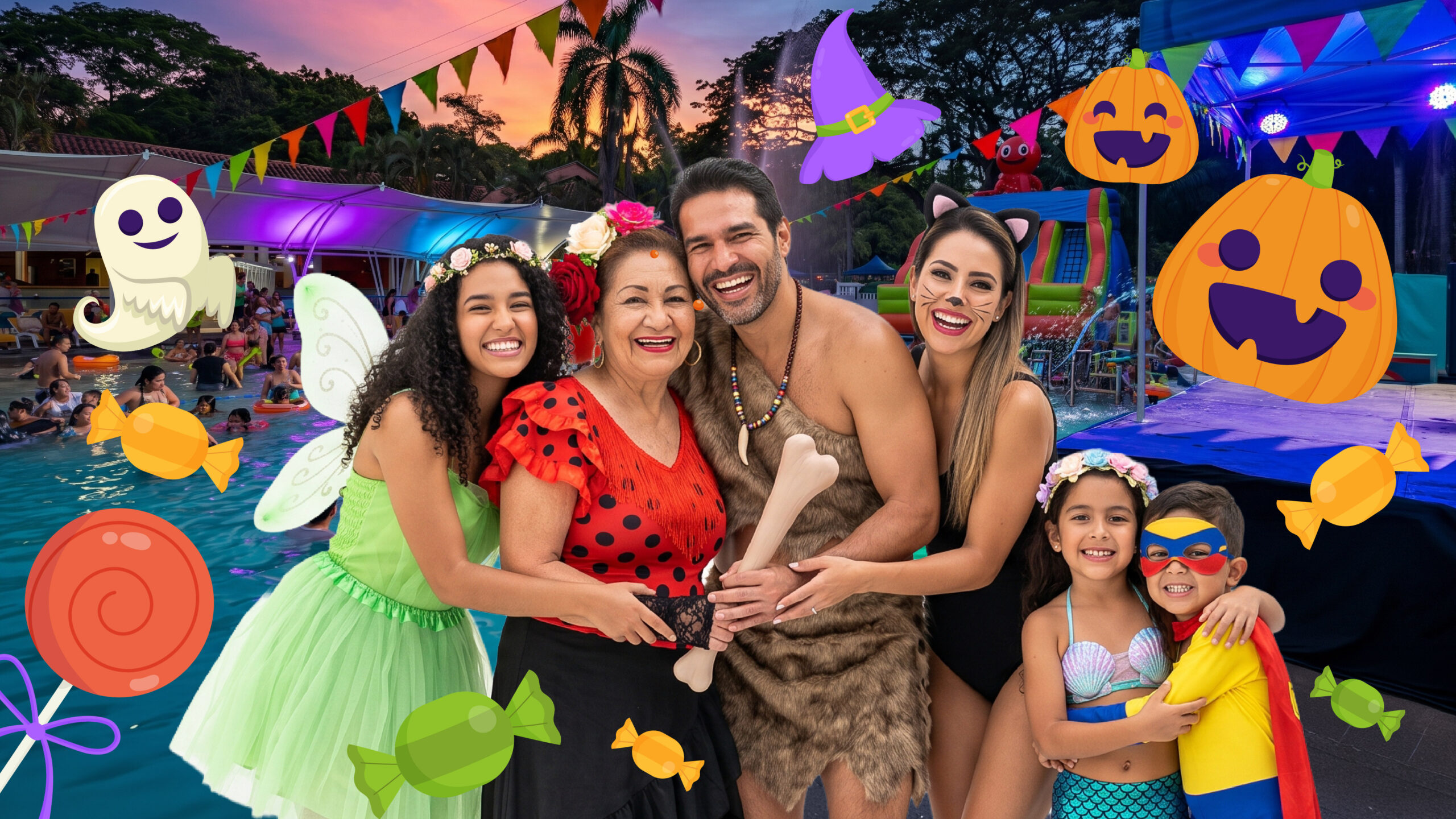 Personas disfrutan del evento halloween en Alegría Tropical